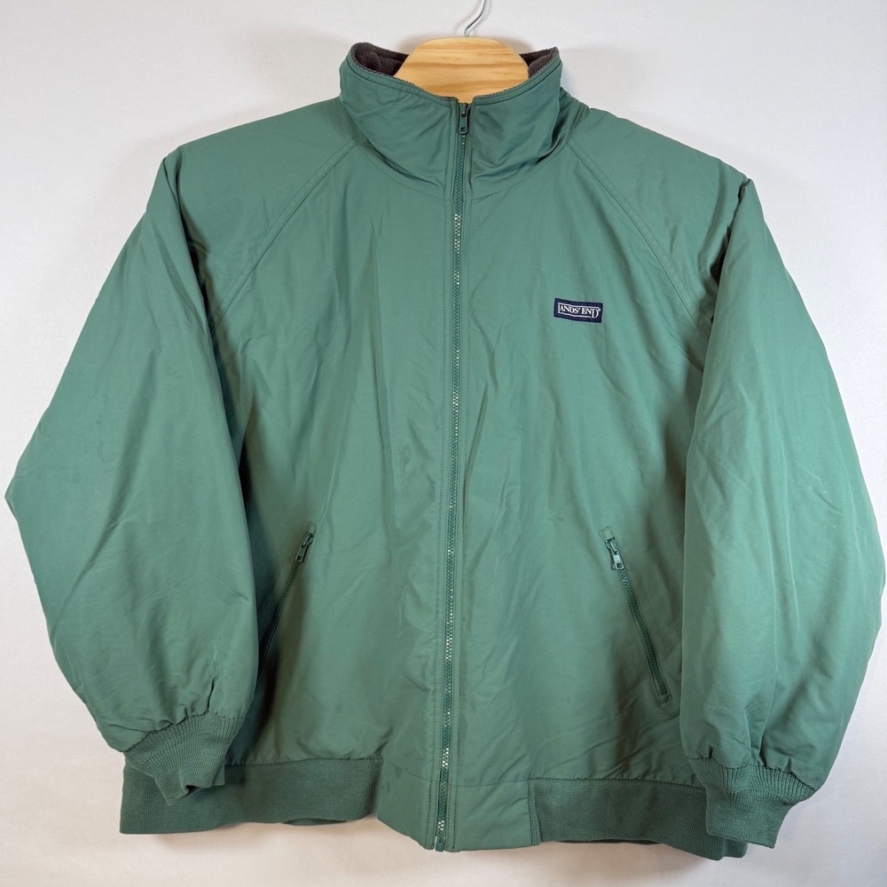 Lands End Jacket Mens XXL Green Polartec Fleece Lined Nylon Bomber Vintage